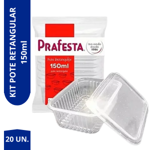 Pote Retangular 150ml Marmita Fitness 20un C/ Tampa Prafesta
